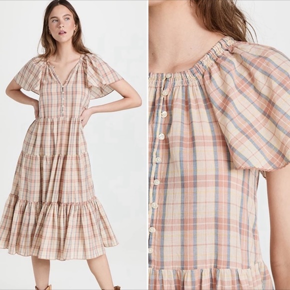 THE GREAT Iris dress in washed rose plaid Sz 2 - Picture 4 of 6